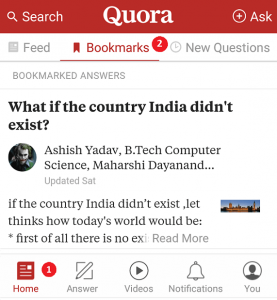 Bookmark option in Quora App